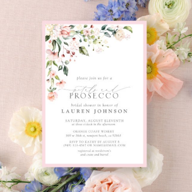 Blommigt för Petals & Prosecco Elegant Rosa Shower Inbjudningar (Skapare uppladdad)