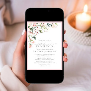 Blommigt för Petals & Prosecco Elegant Rosa Shower Inbjudningar