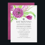 Blommigt för plommonvattenfärg Bat mitzvah Inbjudningar<br><div class="desc">Bat mitzvah inbjudan till botaniska vattenfärger. Blommor som används är ranunculus,  tulips,  violetta och krokus.</div>