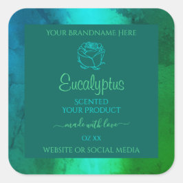 Blommigt för produktetiketter för Shimmery Teal Gr Fyrkantigt Klistermärke