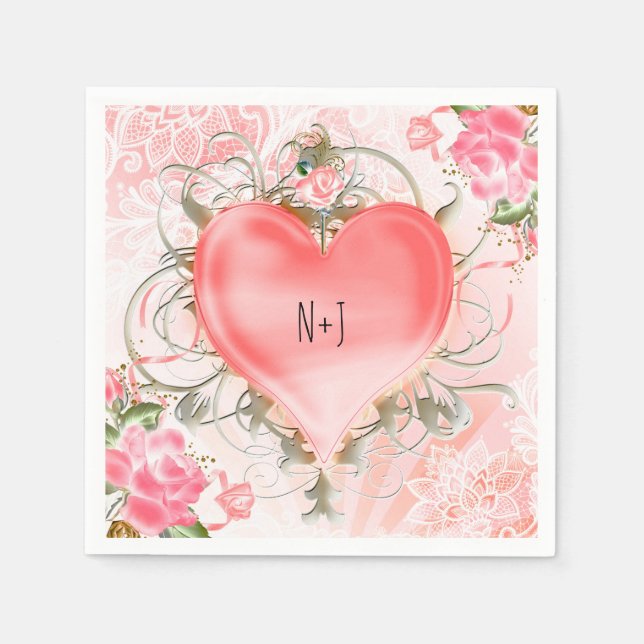 Blommigt för prydnadsdjur Heart Peach Party Pappersservett (Framsidan)