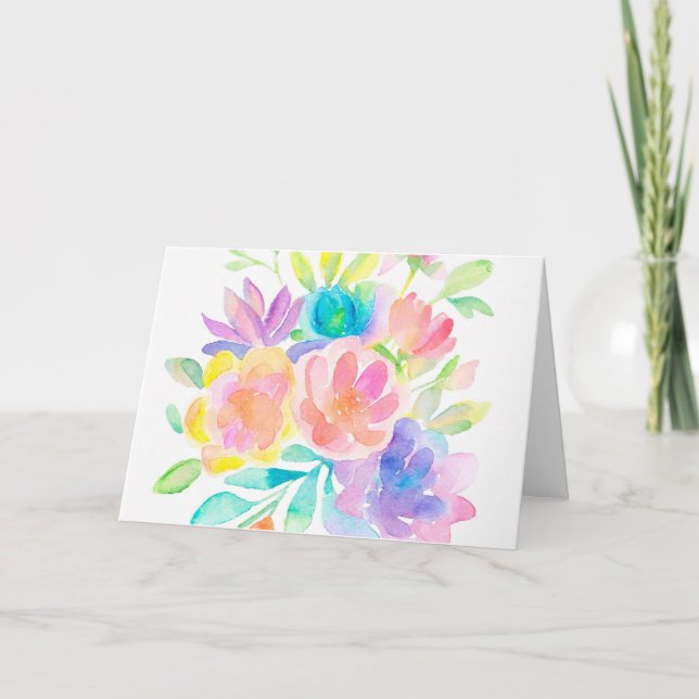 Blommigt för regnbåge Färg Watercolor Helgkort (Framsida)