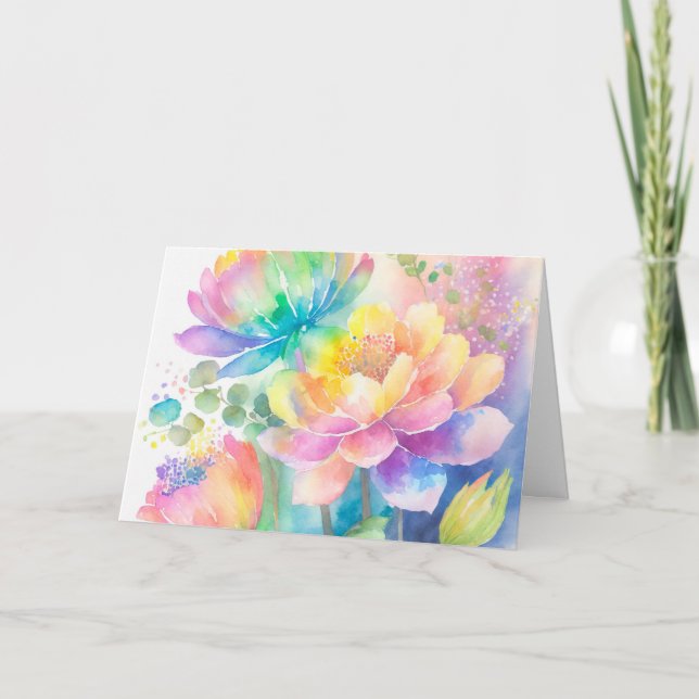 Blommigt för regnbåge Färg Watercolor Helgkort (Framsida)