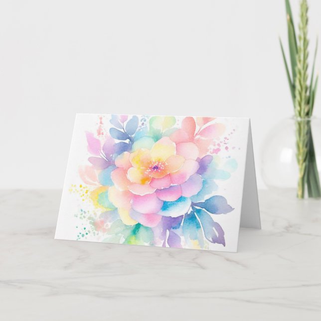Blommigt för regnbåge Färg Watercolor Helgkort (Framsida)