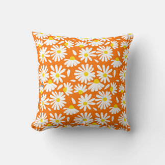Blommigt för Retro-daisy: vintage för orange. Kudde