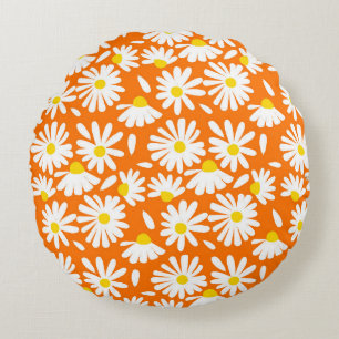 Blommigt för Retro-daisy: vintage för orange. Rund Kudde