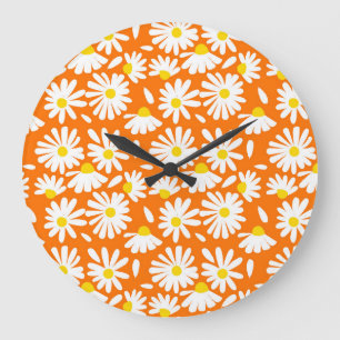 Blommigt för Retro-daisy: vintage för orange. Stor Klocka