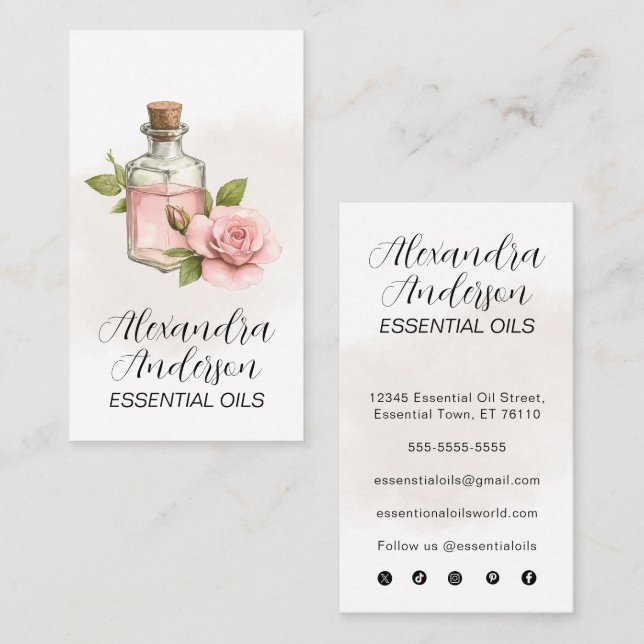 Blommigt  för ro Essential Oils Watercolor Visitkort (Fram/baksida)