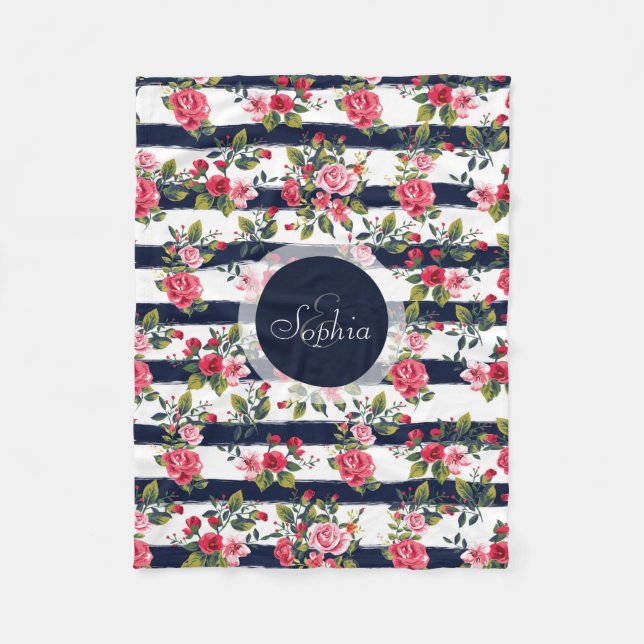 Blommigt för ro, vintage, , rand fleecefilt (Framsidan)