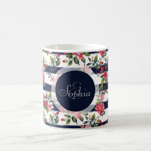 Blommigt för ro, vintage, , rand kaffemugg