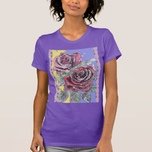 Blommigt för Röd ros-vattenfärgsblommor T Shirt