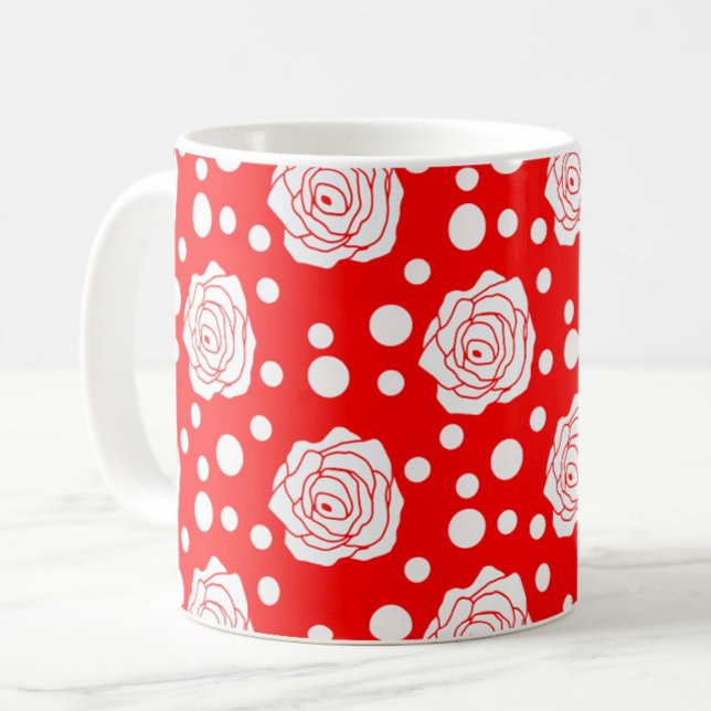 Blommigt för röd vit Polka dots, illustration Kaffemugg (Skapare uppladdad)