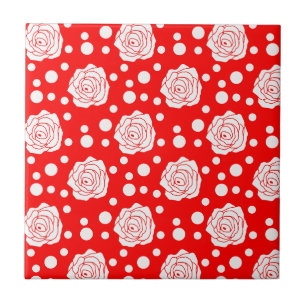 Blommigt för röd vit Polka dots, illustration Kakelplatta