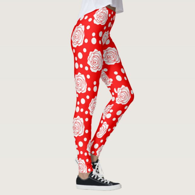 Blommigt för röd vit Polka dots, illustration Leggings (Skapare uppladdad)