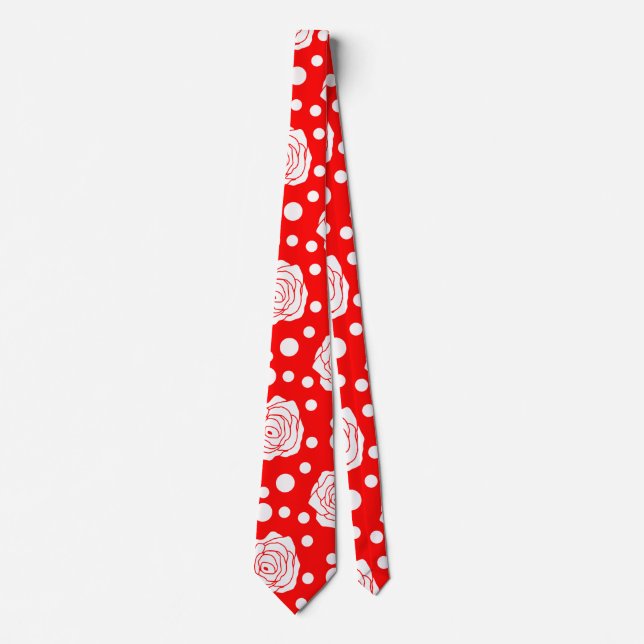 Blommigt för röd vit Polka dots, illustration Slips (Framsida)