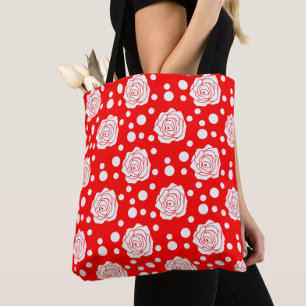 Blommigt för röd vit Polka dots, illustration Tygkasse