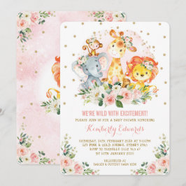 Blommigt för rodnad för flickadjungelbaby shower inbjudningar
