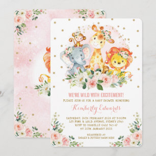 Blommigt för rodnad för flickadjungelbaby shower inbjudningar