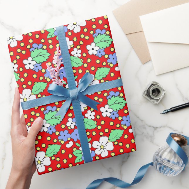 Blommigt för rödvita Blommar Svällning Papper Presentpapper (Gifting)