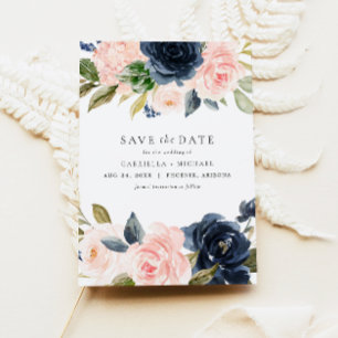 Blommigt för Romantic & Sweet Navy Spara datum Inbjudningar