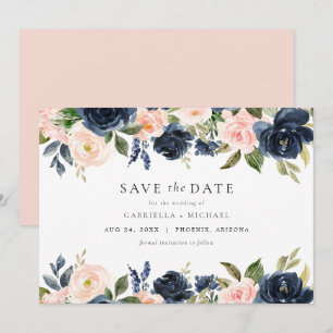 Blommigt för Romantic & Sweet Navy Spara datum Inbjudningar
