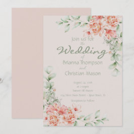 Blommigt för romantisk korallpersika, Cream och Sa Inbjudningar