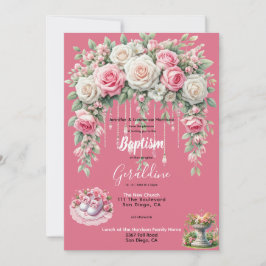 Blommigt för Rosa av babybaptism Inbjudningar