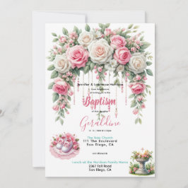 Blommigt för Rosa av babybaptism Inbjudningar