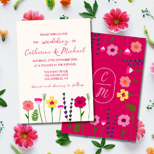 Blommigt för Rosa av Bright & Fold Fuchsia Monogra Inbjudningar
