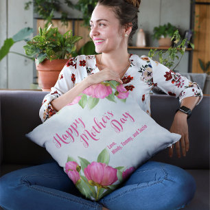 Blommigt för Rosa av Chicen lycklig Mors dag Kudde