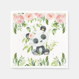 Blommigt för Rosa av Cute Panda Greenery Baby Show Pappersservett