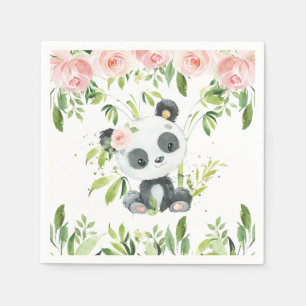 Blommigt för Rosa av Cute Panda Greenery Baby Show Pappersservett
