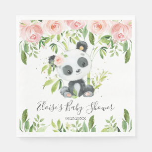 Blommigt för Rosa av Cute Panda Greenery Baby Show Pappersservett