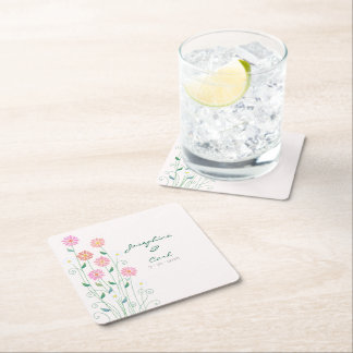 Blommigt för Rosa av Daisy i Land Underlägg Papper Kvadrat