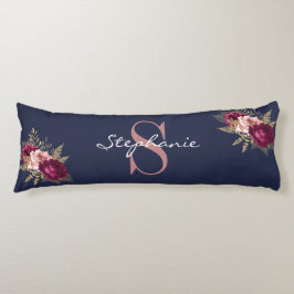 Blommigt för Rosa av eget namn, monogram Blue Burg Kroppskudde
