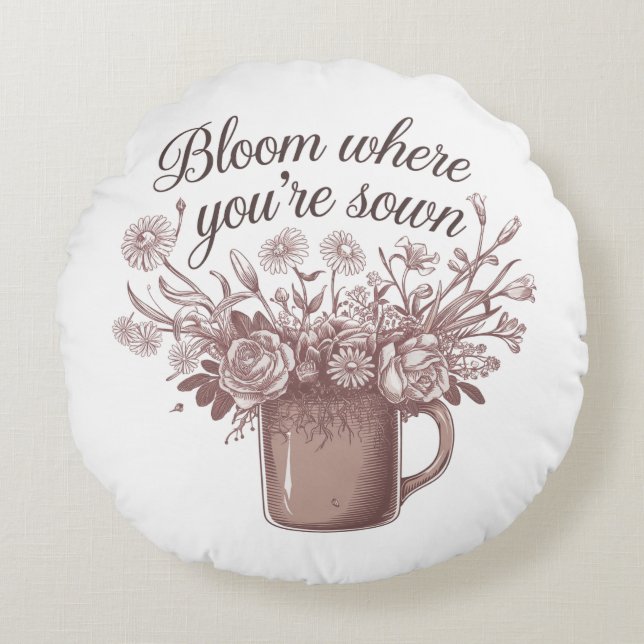 Blommigt för Rosa av elegant Rund Kudde (Framsidan)