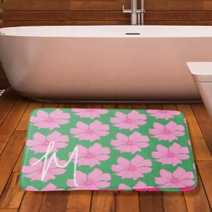 Blommigt för Rosa av färgad Grönt Modern Monogram Badrumsmatta