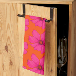 Blommigt för Rosa av färgad Orange Modern Monogram Kökshandduk