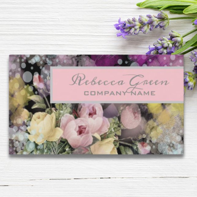 Blommigt för rosa av färgen Florisont- Visitkort (Flower shop Florist watercolor pink floral Business Card)