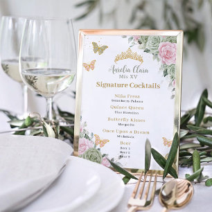 Blommigt för Rosa av Grönt Quinceanera Pub Drink M Poster