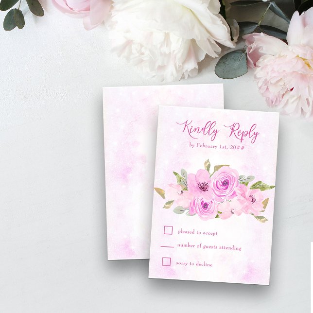 Blommigt för Rosa av söt och kalligrafi OSA Kort (RSVP Card from my Galaxy Floral Princess Quinceanera collection
)