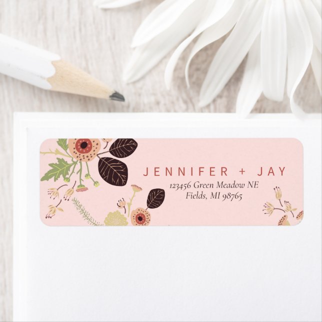 Blommigt för Rosa av söt Returadress Etikett (Insitu)
