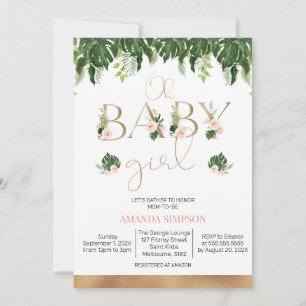 Blommigt för Rosa av Tropical Grey Baby Shower Inbjudningar