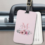 blommigt för rosa av vattenfärg i botanisk chic bagagebricka<br><div class="desc">Elegant av botanisk chic blommigt  plantor grått  rosa blomma monogram Luggage Tag</div>