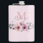 blommigt för rosa av vattenfärg i botanisk chic fickplunta<br><div class="desc">Elegant av botanisk chic blommigt växter gåva av grått  rosa blomma i monogram av bridesmafolie.</div>