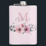 blommigt för rosa av vattenfärg i botanisk chic fickplunta<br><div class="desc">Elegant av botanisk chic blommigt växter gåva av grått  rosa blomma i monogram av bridesmafolie.</div>