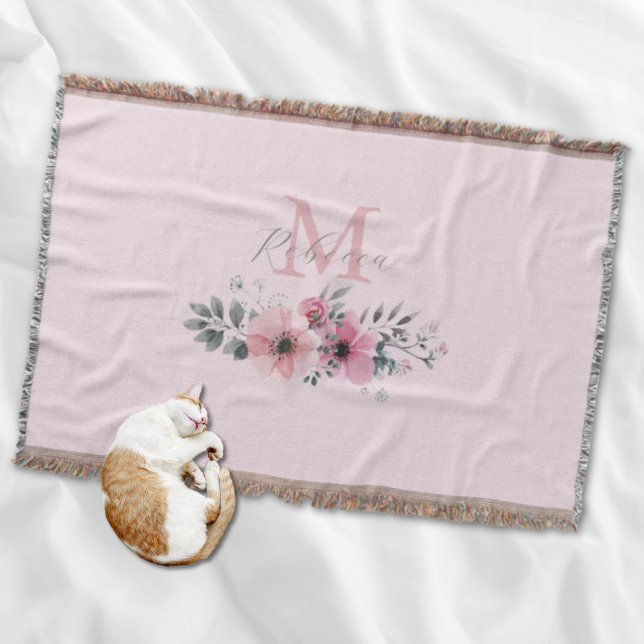  blommigt för rosa av vattenfärg i botanisk chic filt (Botanical chic blush pink watercolor floral throw blanket)