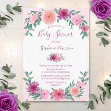 Blommigt för Rosa av vattenfärgen Baby Shower