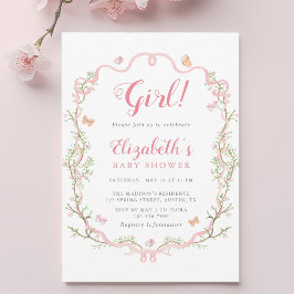 Blommigt för Rosa Blommar Baby Shower Inbjudningar