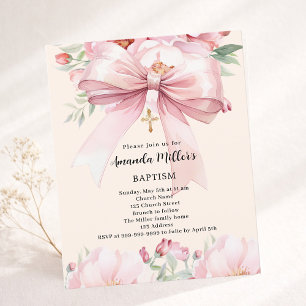 blommigt för rosa bockkräm, flicka Baptism-inbjuda